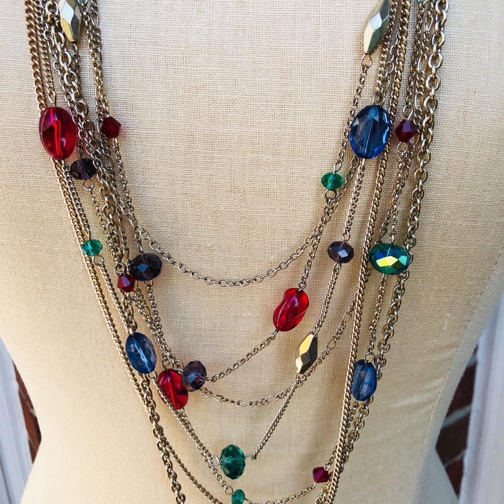 Vintage Bundle Jewel Tone Multi Strand Necklace Bracelet